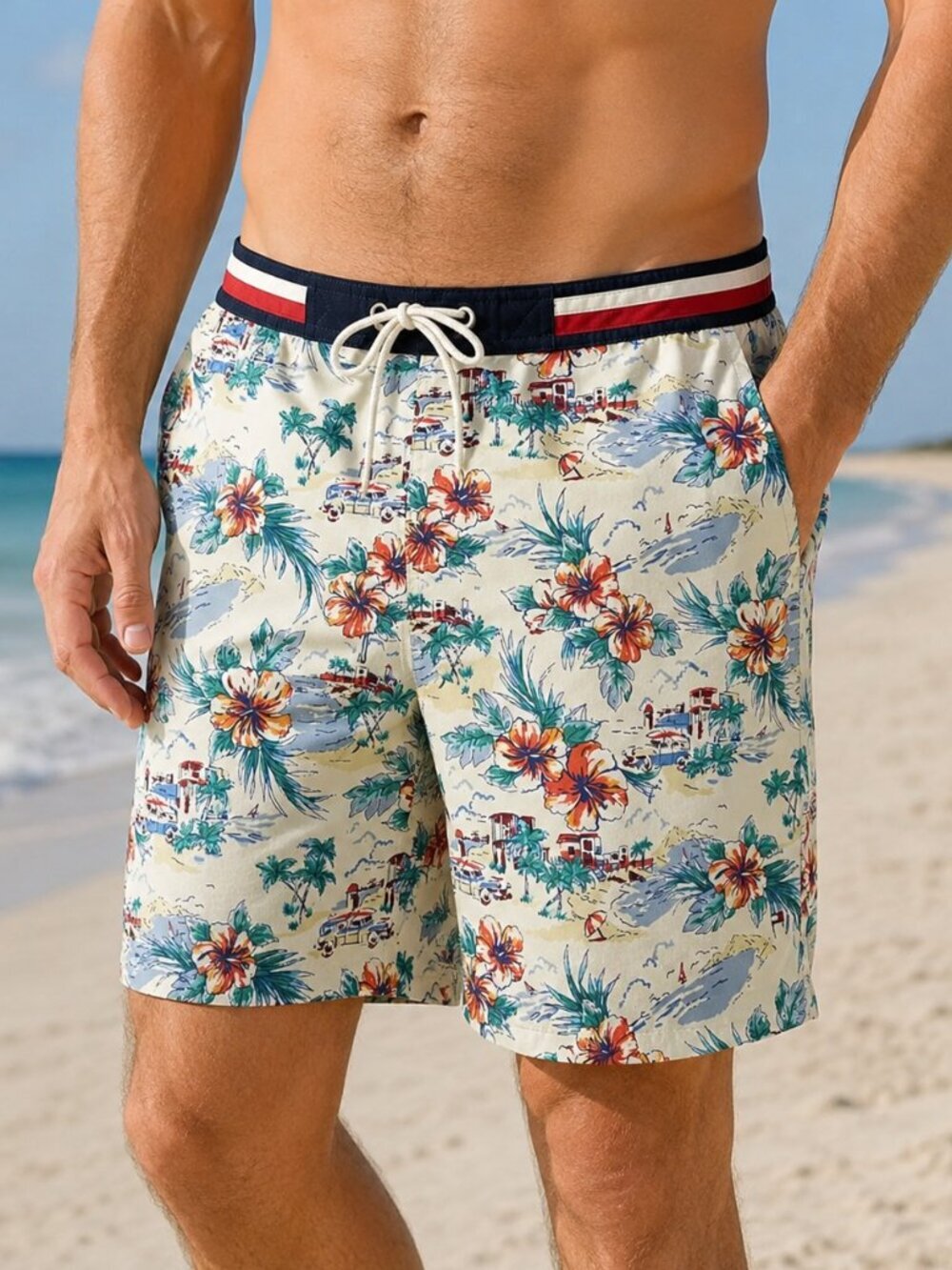 LIKE NEW Tommy Hilfiger Hawaiian Floral Swim Trunks XL Beach Vacation